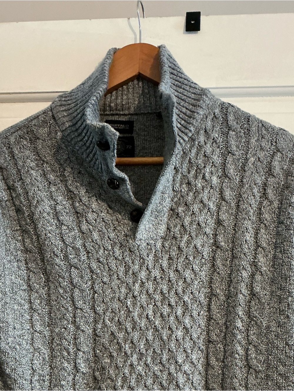 Buffalo David Bitton Gray 1/4 Button High Neck Sweater M